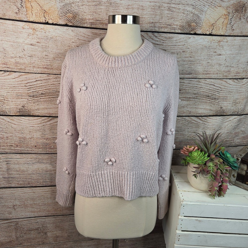Madewell Bobble Pullover Sweater Mauve Lilac Cotton Blend Pom Pom AG595 Size S
